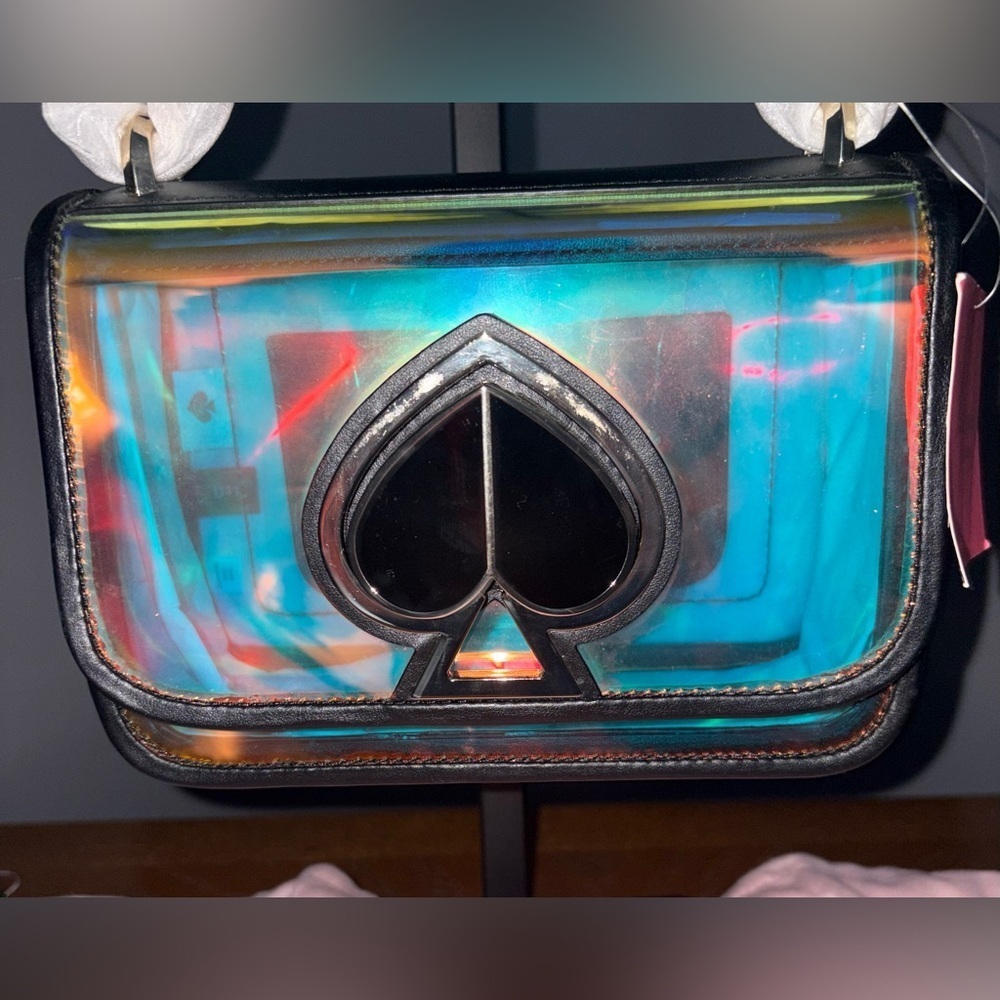 Kate Spade Black Small Nicola Iridescent Holographic Heart Lock Purse Bag - Picture 4 of 8